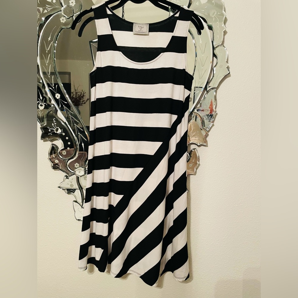 Chalet et ceci black and white striped shift casual dress sleeveless XS